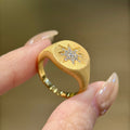 Gold Plated Copper Open Ring With Round Star Geometric Vintage Light Luxury Design view 2