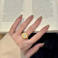 Gold Plated Copper Open Ring With Round Star Geometric Vintage Light Luxury Design view 4