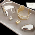 Irregular Round Hollow Open Iron Bangle, European American Light Luxury Fashion Jewelry view 2