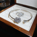 Korean Style Copper Zircon Flower Open Bangle, Elegant Minimalist Light Luxury Women's Jewelry view 2