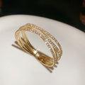European Style Copper Rhinestone Multilayer Crossover Open Bangle For Women Daily Jewelry view 3