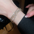 European Style Copper Rhinestone Multilayer Crossover Open Bangle For Women Daily Jewelry view 2