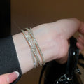 European Style Copper Rhinestone Multilayer Crossover Open Bangle For Women Daily Jewelry view 4