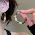 Vintage Maillard Style Faux Pearl Stone C-Shaped Stud Earrings Geometric Round Ethnic Jewelry view 4