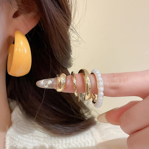 Acrylic C Shape Stud Hoop Earrings Jewelry Set With Silver Needle Posts, Minimalist OL Geometric Design