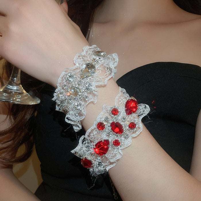Rhinestone Waterdrop Lace Floral Bangle Elegant Light Luxury Fashion Bracelet For Women