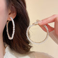 Faux Pearl Beaded Round Hoop Earrings French Vintage Geometric Lightweight Elegant Jewelry view 4