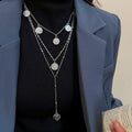 Minimalist Alloy Round Portrait Pendant Sweater Necklace For Women Light Luxury Geometric Design view 3
