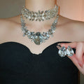 Rhinestone Teardrop Fabric Jewelry Set With Stud Earrings And Necklace For Fashion OL Women view 1
