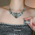 Rhinestone Teardrop Fabric Jewelry Set With Stud Earrings And Necklace For Fashion OL Women view 3
