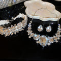 Rhinestone Teardrop Fabric Jewelry Set With Stud Earrings And Necklace For Fashion OL Women view 2