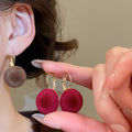 Flocked Round Pendant Drop Earrings For Women, Minimalist Geometric Light Luxury Commuter Jewelry view 2