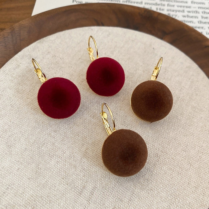 Flocked Round Pendant Drop Earrings For Women, Minimalist Geometric Light Luxury Commuter Jewelry