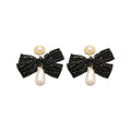 Light Luxury Crystal Bow Faux Pearl Waterdrop Stud Earrings For Trendy Elegant Style view 5