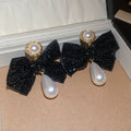 Light Luxury Crystal Bow Faux Pearl Waterdrop Stud Earrings For Trendy Elegant Style view 4