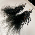 Rhinestone Round Feather Tassel Clip-on Earrings, Dark Luxury Geometric Dangle Ear Jewelry view 2