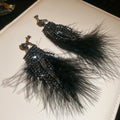Rhinestone Round Feather Tassel Clip-on Earrings, Dark Luxury Geometric Dangle Ear Jewelry view 4
