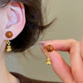 Vintage Chinese Style Acrylic Gourd Stud Earrings With Silver Needle Round Geometric Light Luxury Ear Jewelry view 1