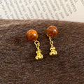 Vintage Chinese Style Acrylic Gourd Stud Earrings With Silver Needle Round Geometric Light Luxury Ear Jewelry view 2