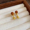 Vintage Chinese Style Acrylic Gourd Stud Earrings With Silver Needle Round Geometric Light Luxury Ear Jewelry view 4