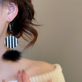 Vintage Resin Round Pom Pom Drop Earrings For Women European Style Geometric Ear Hook Jewelry view 3