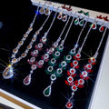 Copper Rhinestone Flower Wheat Ear Stud Necklace Jewelry Set Elegant Light Luxury Court Style view 1