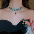 Copper Rhinestone Flower Wheat Ear Stud Necklace Jewelry Set Elegant Light Luxury Court Style view 4