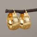 European American Vintage Pattern Gold Huggie Earrings, Wide Geometric Jewelry For Women view 2