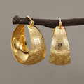 European American Vintage Pattern Gold Huggie Earrings, Wide Geometric Jewelry For Women view 6