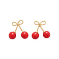 Resin Cherry Bow Stud Earrings Sweet Elegant Fashion OL Lightweight Ear Jewelry view 5
