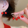 Resin Cherry Bow Stud Earrings Sweet Elegant Fashion OL Lightweight Ear Jewelry view 2