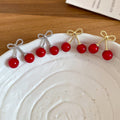 Resin Cherry Bow Stud Earrings Sweet Elegant Fashion OL Lightweight Ear Jewelry view 3