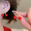 Resin Cherry Bow Stud Earrings Sweet Elegant Fashion OL Lightweight Ear Jewelry view 4