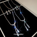 Light Luxury Iron Jewelry Set With Rhinestone Round Pendant Necklace And Tassel Earrings view 1