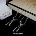Light Luxury Iron Jewelry Set With Rhinestone Round Pendant Necklace And Tassel Earrings view 3