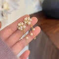 French Retro Zircon Faux Pearl Tassel Drop Earrings For Women Light Luxury Geometric Stud Style view 2