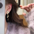 French Retro Zircon Faux Pearl Tassel Drop Earrings For Women Light Luxury Geometric Stud Style view 3