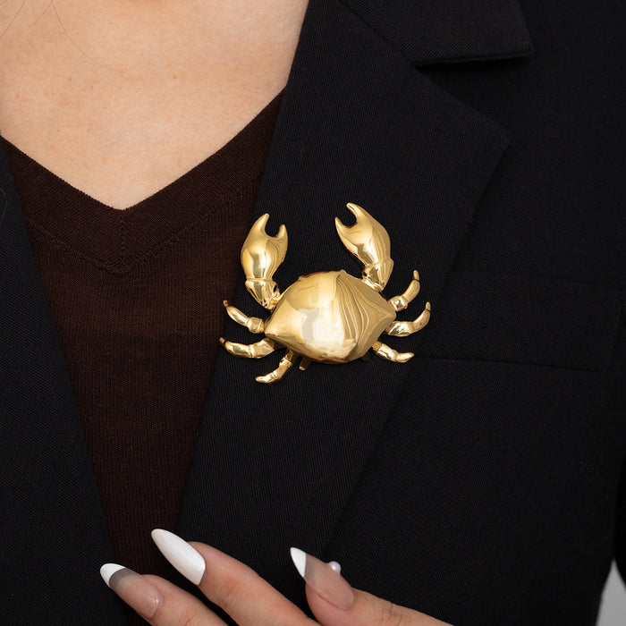 Irregular Metal Crab Brooch For Women, Animal Style Luxury Fashion Pin For Versatile Outfits