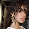 Vintage French Court Faux Pearl Crystal Tassel Geometric Drop Earrings For Women view 2