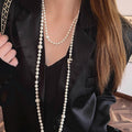 Old Money Faux Pearl Zircon Number 5 Layered Sweater Necklace Elegant Geometric Choker For Women view 3