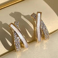 Korean Japanese Cross Oil Painted Glitter Ear Cuffs With Micro Pave Zircon, French Style Earrings view 1