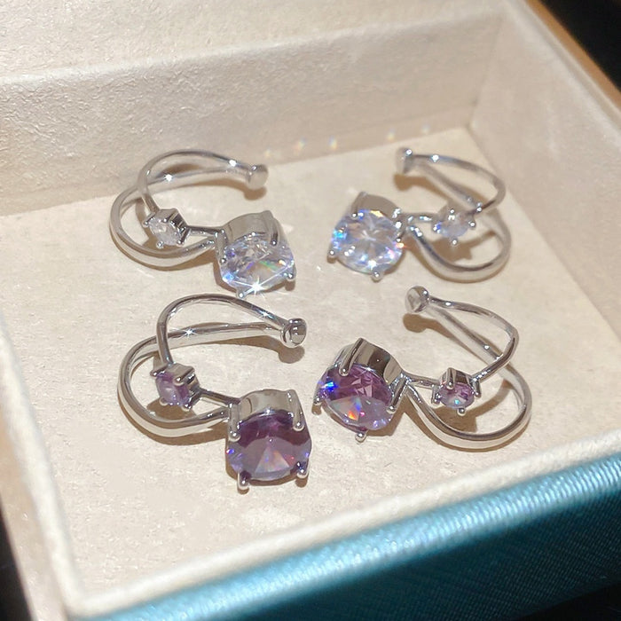 Korean Style Round Zircon Double Layer Copper Clip-on Earrings For No Piercing Cartilage