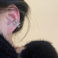 Korean Light Luxury Copper Zircon Flower Clip-on Earrings for Women No Piercing Ear Cuffs view 3