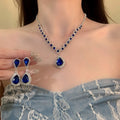 Light Luxury Copper Zircon Flower Waterdrop Earrings Necklace Jewelry Set For Women view 2