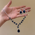 Light Luxury Copper Zircon Flower Waterdrop Earrings Necklace Jewelry Set For Women view 3