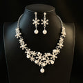 Old Money Alloy Rhinestone Flower Pearl Stud Earrings Necklace Jewelry Set For Women view 3
