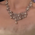 Old Money Alloy Rhinestone Flower Pearl Stud Earrings Necklace Jewelry Set For Women view 2