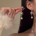 Old Money Alloy Rhinestone Flower Pearl Stud Earrings Necklace Jewelry Set For Women view 4