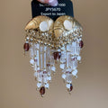 Vintage Court Style Crystal Pearl Tassel Drop Earrings With Silver Needle Geometric Design view 1