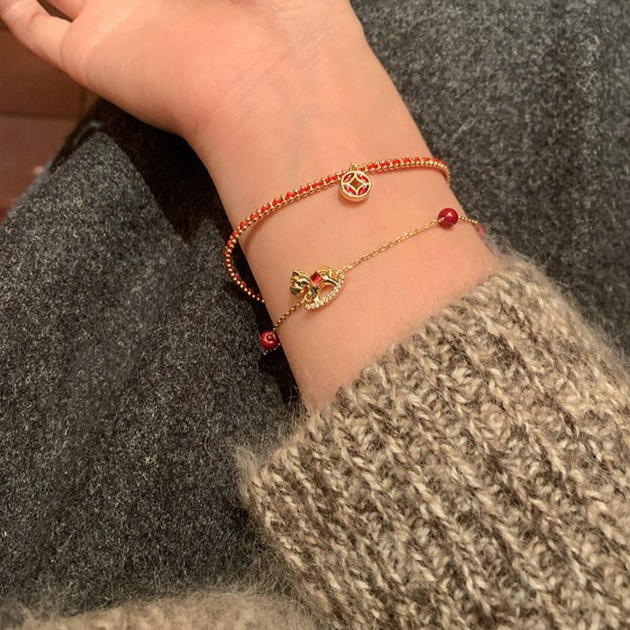 18K Gold Plated Copper Zircon Enamel Horse Bangle New Chinese Zodiac Jewelry For Women